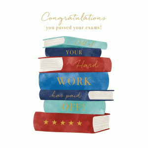 Поздравителна картичка "Честито за взетите изпити - книги"